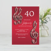 Glitzy Red Musiknotens Birthday Einladung (Stehend Vorderseite)