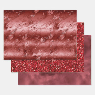 Glitzy Red Ombre Marble Geschenkpapier Set