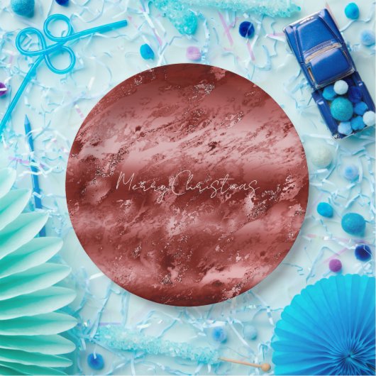 Glitzy Red Ombre Marble Wedding Pappteller (Party)