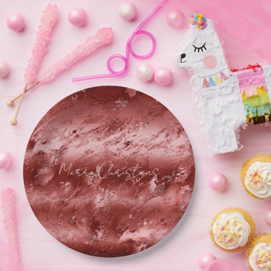 Glitzy Red Ombre Marble Wedding Pappteller (Party)