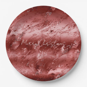 Glitzy Red Ombre Marble Wedding Pappteller