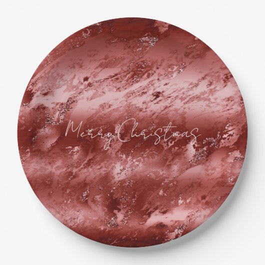 Glitzy Red Ombre Marble Wedding Pappteller (Vorderseite)