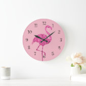 Glitzy-rosa Flamingo-Wanddekor Große Wanduhr (Zuhause)