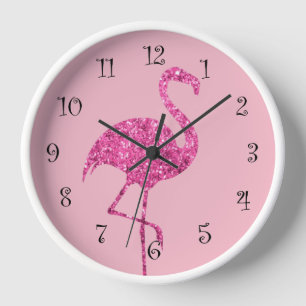 Glitzy-rosa Flamingo-Wanddekor Uhr