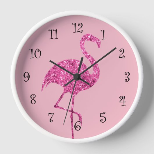 Glitzy-rosa Flamingo-Wanddekor Uhr (Vorderseite)