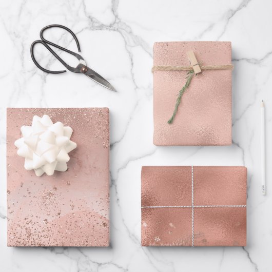 Glitzy Rose Blush Pink Sparkasse Geschenkpapier Set (Vorderseite)