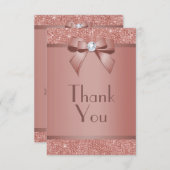 Glitzy Rose Gold Bow & Gem Birthday Party Dankeskarte (Vorne/Hinten)