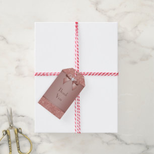 Glitzy Rose Gold Bow & Gem Birthday Party Geschenkanhänger