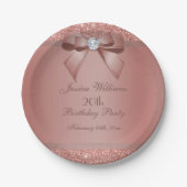 Glitzy Rose Gold Bow & Gem Birthday Party Pappteller (Vorderseite)