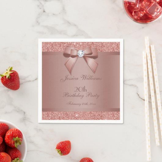Glitzy Rose Gold Bow & Gem Birthday Party Serviette (Beispiel)