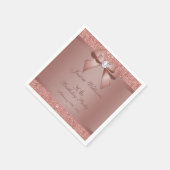 Glitzy Rose Gold Bow & Gem Birthday Party Serviette (Ecke)