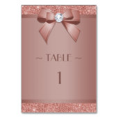 Glitzy Rose Gold Bow & Gem Birthday Party Tischnummer (Rückseite)