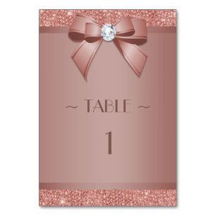 Glitzy Rose Gold Bow & Gem Birthday Party Tischnummer