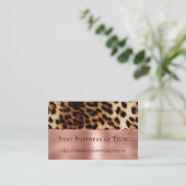 Glitzy Rose Gold Creme Brown Leopard Visitenkarte (Stehend Vorderseite)