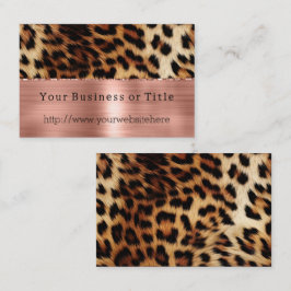 Glitzy Rose Gold Creme Brown Leopard Visitenkarte