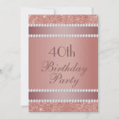 Glitzy Rose Gold & Diamond Gem Birthday Party Einladung (Vorderseite)