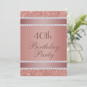 Glitzy Rose Gold & Diamond Gem Birthday Party Einladung (Stehend Vorderseite)