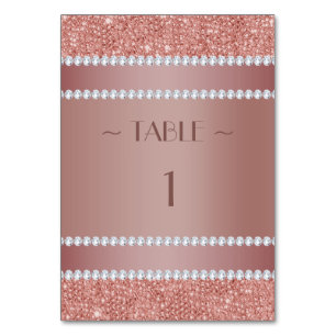 Glitzy Rose Gold & Diamond Gem Birthday Party Tischnummer