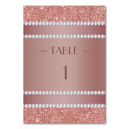 Glitzy Rose Gold & Diamond Gem Birthday Party Tischnummer (Vorderseite)