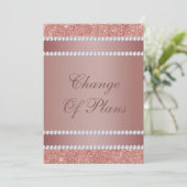 Glitzy Rose Gold & Diamond Gem Planwechsel Einladung (Stehend Vorderseite)