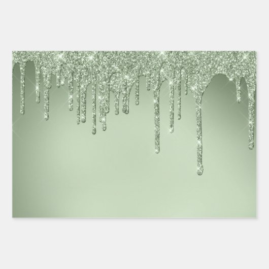 Glitzy Sage Green Sparkle Glitzer Tropfen Geburtst Geschenkpapier Set (Vorderseite 3)