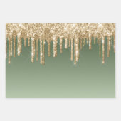 Glitzy Sage Green Sparkle Glitzer Tropfen Geburtst Geschenkpapier Set (Vorderseite 2)
