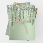 Glitzy Sage Green Sparkle Glitzer Tropfen Geburtst Geschenkpapier Set (Beispiel)