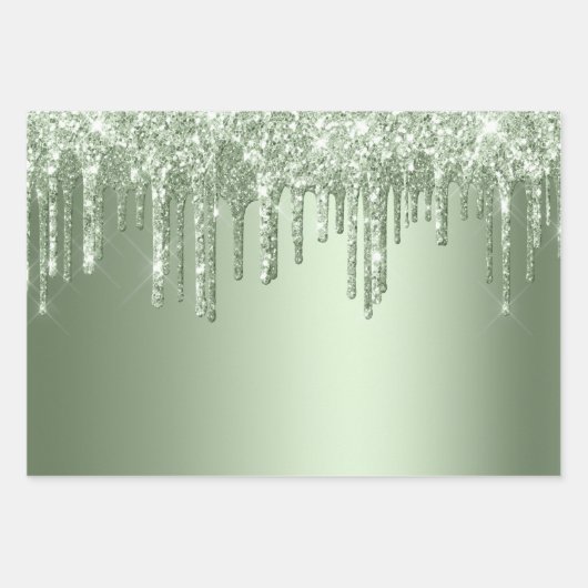 Glitzy Sage Green Sparkle Glitzer Tropfen Geburtst Geschenkpapier Set (Vorderseite)