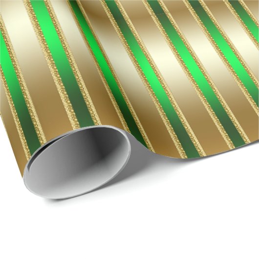 Glitzy Shiny Gold und grüne Streifen Geschenkpapier (Rolleneckpunkt)