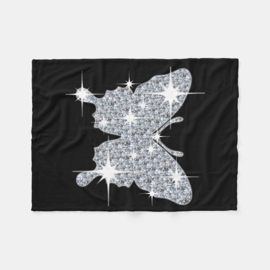 Glitzy silber funkelnde Diamantschmetterling Fleecedecke (Vorderseite (Horizontal))