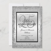 Glitzy Silver & Black 25. Hochzeitstag Einladung (Vorderseite)