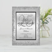 Glitzy Silver & Black 25. Hochzeitstag Einladung (Stehend Vorderseite)