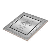 Glitzy Silver & Black 25. Hochzeitstag Fliese (Seite)