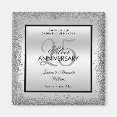 Glitzy Silver & Black 25. Hochzeitstag Magnet (Vorne)
