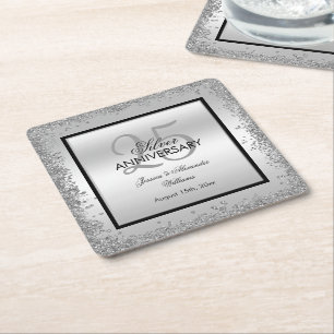 Glitzy Silver & Black 25. Hochzeitstag Rechteckiger Pappuntersetzer