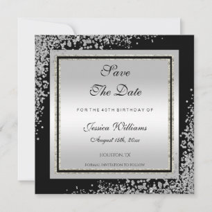 Glitzy Silver Confetti Corners Geburtstag Save The Date