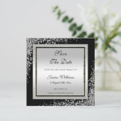 Glitzy Silver Confetti Corners Geburtstag Save The Date (Stehend Vorderseite)