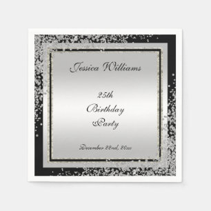Glitzy Silver Confetti Ecken 25. Geburtstag Serviette