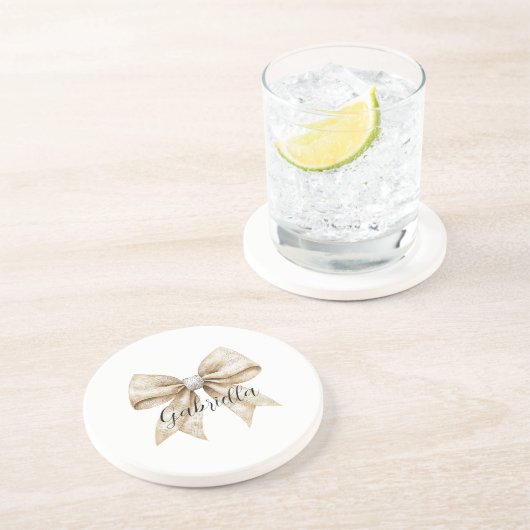 Glitzy Silver Cream Bow Getränkeuntersetzer (Seite)