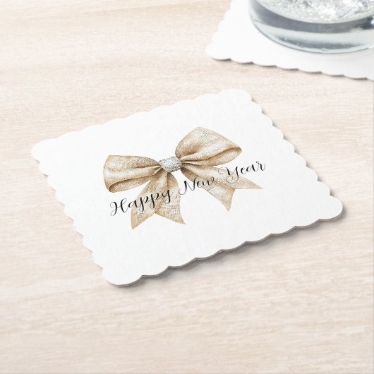 Glitzy Silver Cream Bow New Year's Eve Untersetzer (angewinkelt)