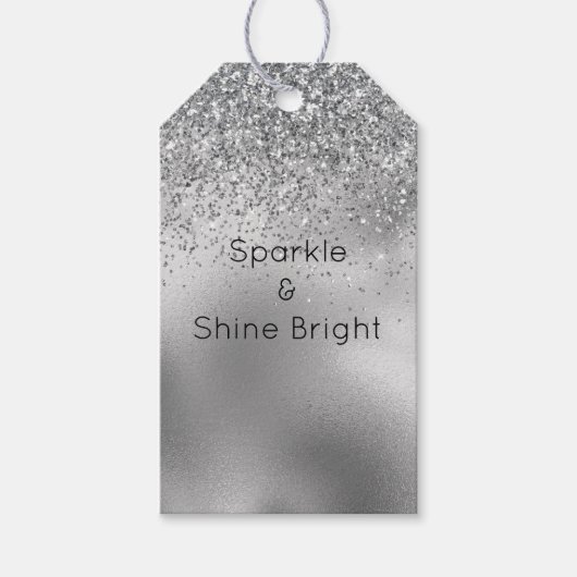 Glitzy Silver Glam Sparkle Geschenkanhänger (Vorderseite)