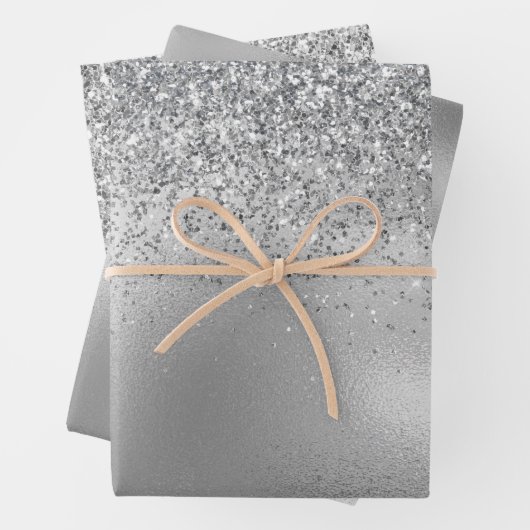 Glitzy Silver Glam Sparkle Glitzer Geschenkpapier Set (Beispiel)