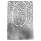 Glitzy Silver Glam Sparkle Glitzer Mittlere Geschenktüte (Vorderseite)