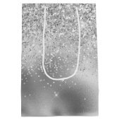 Glitzy Silver Glam Sparkle Glitzer Mittlere Geschenktüte (Rückseite)