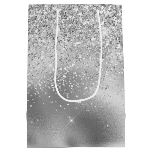 Glitzy Silver Glam Sparkle Glitzer Mittlere Geschenktüte (Rückseite)