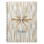 Glitzy Silver Gold Stripes Cream Bow Notizblock (Vorderseite)