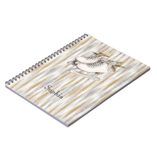 Glitzy Silver Gold Stripes White Ice Skate Notizblock (Linke Seite)