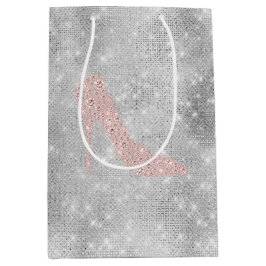 Glitzy Silver Pink Diamond Heelse Mittlere Geschenktüte