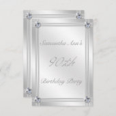 Glitzy Silver und Diamonds Look 90. Geburtstag Einladung (Vorne/Hinten)