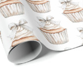 Glitzy Silver White Cupcakes Bow Birthday Geschenkpapier (Rolleneckpunkt)